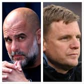 Pep Guardiola (left) and Newcastle United manager Eddie Howe