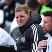 Eddie Howe, Manager of Newcastle United, looks on prior to the Premier League match between Newcastle United FC and Ipswich Town FC at St James' Park on April 26, 2025 in Newcastle upon Tyne, England. (Photo by Alex Livesey/Getty Images)