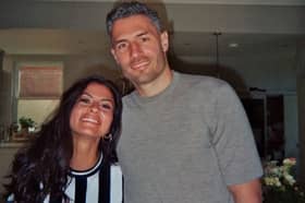 Newcastle United star Fabian Schar with his other half Alexandra Munger, who is wearing the Magpies' shirt from the 1974 season, in which they lost the FA Cup final to Liverpool at Wembley.