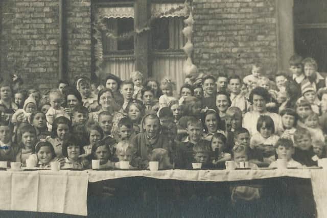 Look at the crowd which turned out for this street party in Rachel Street in 1945.