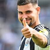 Newcastle United's Brazilian midfielder #39 Bruno Guimaraes celebrates at the end of the English Premier League football match between Newcastle United and Chelsea at St James' Park in Newcastle-upon-Tyne, north east England on May 11, 2025. Newcastle United wins 2 - 0 against Chelsea. (Photo by ANDY BUCHANAN / AFP)