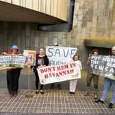 Wildlife campaigners protesting against plans for a foot and cycle path through the Havannah Nature Reserve in Newcastle.
