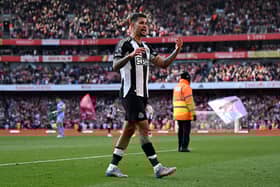 Bruno Guimaraes of Newcastle United reacts during the Premier League match between Arsenal FC and Newcastle United FC at Emirates Stadium on May 18, 2025 in London, England. (Photo by Shaun Botterill/Getty Images)