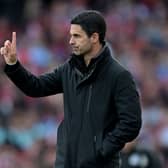 Mikel Arteta, Manager of Arsenal, gestures during the Premier League match between Arsenal FC and Newcastle United FC at Emirates Stadium on May 18, 2025 in London, England. (Photo by Stuart MacFarlane/Arsenal FC via Getty Images)