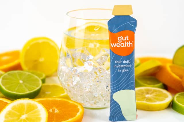 The Gut Wealth postbiotic is designed to be taken daily — just mix with water for a zesty boost to your gut health.