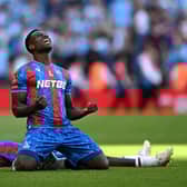 Marc Guehi and Ismaila Sarr of Crystal Palace celebrate victory following the Emirates FA Cup Final match between Crystal Palace and Manchester City at Wembley Stadium on May 17, 2025 in London, England. (Photo by Shaun Botterill/Getty Images)