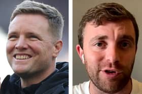 Newcastle United manager Eddie Howe (left) and Fabrizio Romano