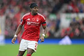 Anthony Elanga of Notts Forest in action during the Premier League match between Nottingham Forest FC and West Ham United FC at City Ground on November 02, 2024 in Nottingham, England. (Photo by Michael Regan/Getty Images)