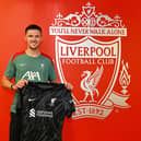 Freddie Woodman is unveiled as a Liverpool player after he signs for Liverpool Football Club on June 27, 2025 in London, England.  (Photo by Nick Taylor/Liverpool FC/Liverpool FC via Getty Images)