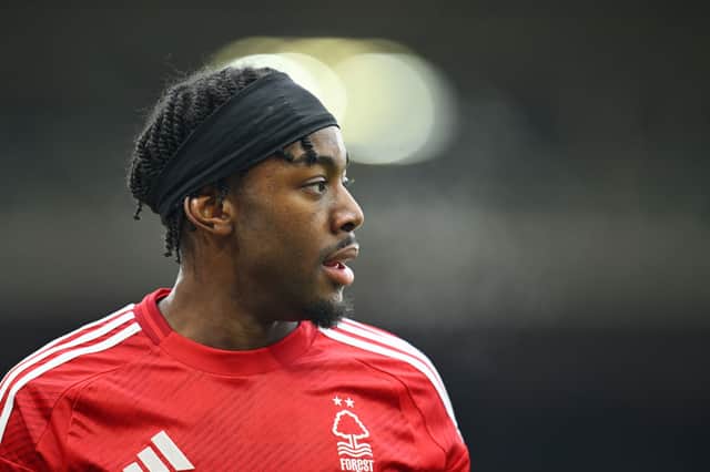 Anthony Elanga of Forest looks on during the Premier League match between Nottingham Forest FC and Brighton & Hove Albion FC at City Ground on February 01, 2025 in Nottingham, England. (Photo by Michael Regan/Getty Images)