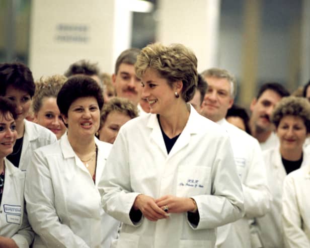 Diana, Princess of Wales pictured on her visit to the Interconnections Systems (Plessey) factory in South Shields in 1992.
