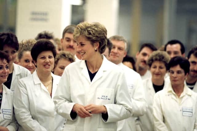 Diana, Princess of Wales pictured on her visit to the Interconnections Systems (Plessey) factory in South Shields in 1992.