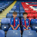 Isaac O'Connor and fellow fundraiser and friend Jack Elliot at Selhurst Park