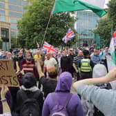 An anti-immigrant protest, dubbed the Great British National Protest, took place outside the New Bridge Hotel in Newcastle on Saturday, August 2. The group was met by counter protesters. 