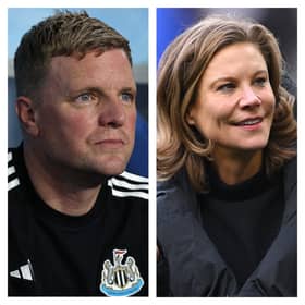 Eddie Howe (left) and former Newcastle United co-owner Amanda Staveley