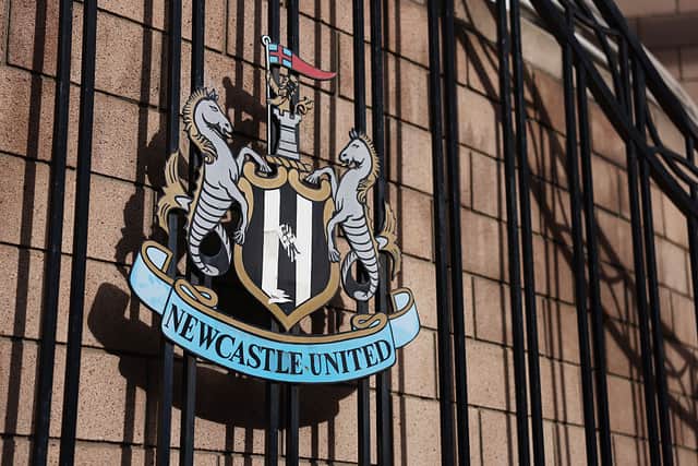 A general view of the Newcastle United badge on a set of gates outside the stadium prior to the Premier League match between Newcastle United and Nottingham Forest at St James' Park on October 05, 2025 in Newcastle upon Tyne, England. (Photo by George Wood/Getty Images)