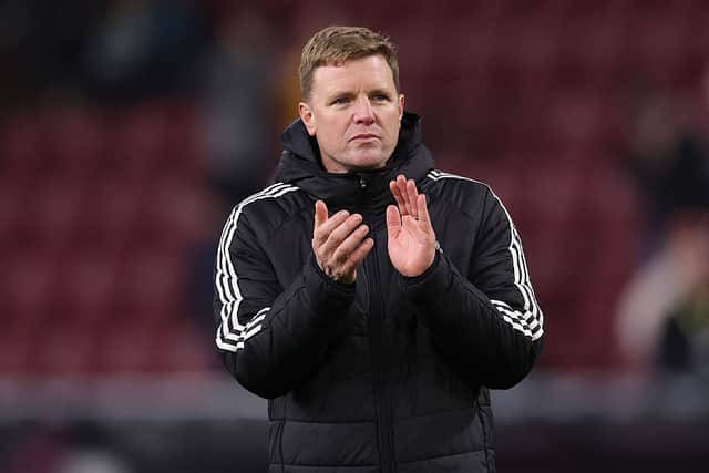 Newcastle United head coach Eddie Howe applauds the fans after the Premier League match between Burnley and Newcastle United at Turf Moor on December 30, 2025 in Burnley, England. (Photo by Stu Forster/Getty Images)