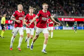 Kees Smit of AZ Alkmaar celebrates the 1-0 goal during the Dutch Eredivisie match between AZ Alkmaar and PEC Zwolle at the AFAS Stadium on September 24, 2025 in Alkmaar, Netherlands. (Photo by Tobias Kleuver / ANP / AFP) / Netherlands OUT (Photo by TOBIAS KLEUVER/ANP/AFP via Getty Images)          