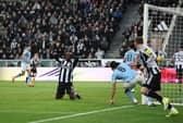 Yoane Wissa of Newcastle United reacts missing a chance during the Carabao Cup Semi Final First Leg match between Newcastle United and Manchester City at St James' Park on January 13, 2026 in Newcastle upon Tyne, England. (Photo by Stu Forster/Getty Images)