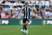 Alfie Harrison of Newcastle in action during the pre-season friendly match between Newcastle United and Atletico Madrid at St James' Park on August 09, 2025 in Newcastle upon Tyne, England. (Photo by Stu Forster/Getty Images)
