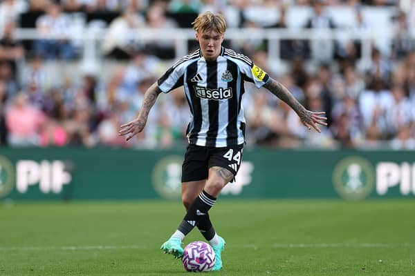 Alfie Harrison of Newcastle in action during the pre-season friendly match between Newcastle United and Atletico Madrid at St James' Park on August 09, 2025 in Newcastle upon Tyne, England. (Photo by Stu Forster/Getty Images)