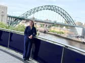 Chancellor of the Exchequer Rachel Reeves at the Glasshouse International Centre for Music in Gateshead, pictured in front of the Tyne Bridge
