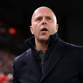 Arne Slot, Manager of Liverpool,  during the UEFA Champions League 2025/26 League Phase MD8 match between Liverpool FC and Qarabag FK at Anfield on January 28, 2026 in Liverpool, England. (Photo by Justin Setterfield/Getty Images)