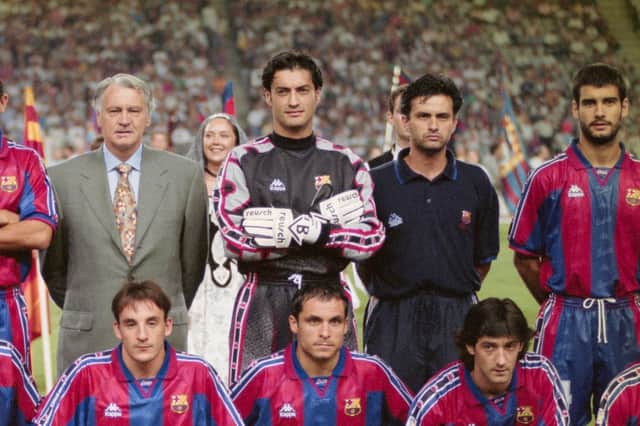 Pep Guardiola (right) and Sir Bobby Robson (centre) during their Barcelona days.