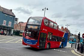 A Go North East 309 bus leaving Haymarket station in Newcastle city centre