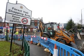 Roadwork near Forest Hall shops in North Tyneside 