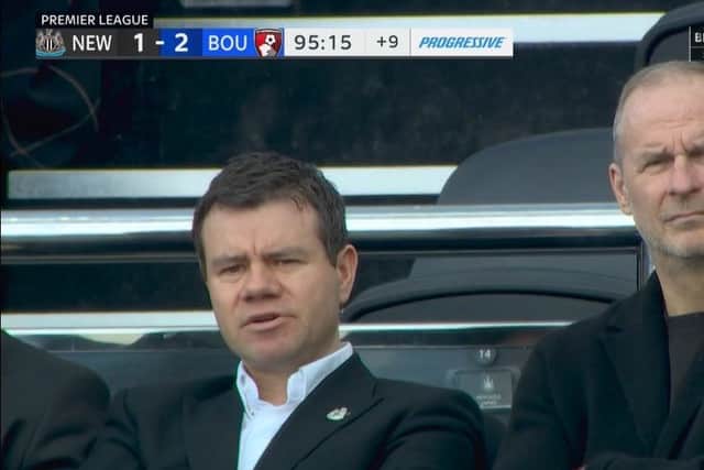 Ross Wilson (left) and David Hopkinson watch Newcastle United's defeat to Bournemouth.