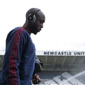 Newcastle United striker Yoanne Wissa looks on as he arrives at St James' Park prior to the Premier League match between Newcastle United and Bournemouth at St James' Park on April 18, 2026 in Newcastle upon Tyne, England. (Photo by Stu Forster/Getty Images)