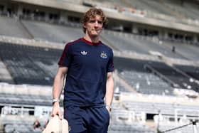 Anthony Gordon of Newcastle United arrives at the stadium prior to the Premier League match between Newcastle United and Brighton & Hove Albion at St James' Park on May 02, 2026 in Newcastle upon Tyne, England. (Photo by Jan Kruger/Getty Images)