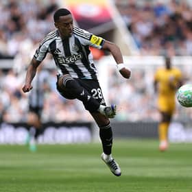 Joe Willock of Newcastle United in action during the Premier League match between Newcastle United and Brighton & Hove Albion at St James' Park on May 02, 2026 in Newcastle upon Tyne, England. (Photo by Stu Forster/Getty Images)
