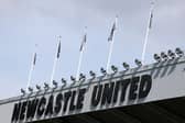 A general view of the lettering on the East Stand during the Premier League match between Newcastle United and Brighton & Hove Albion at St James' Park on May 02, 2026 in Newcastle upon Tyne, England. (Photo by Stu Forster/Getty Images)