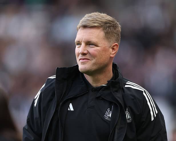 Eddie Howe, Manager of Newcastle United, looks on prior to the Premier League match between Newcastle United and West Ham United at St James' Park on May 17, 2026 in Newcastle upon Tyne, England. (Photo by Ian MacNicol/Getty Images)