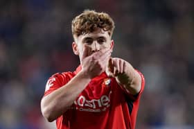 Victor Munoz of CA Osasuna celebrates scoring his team's third goal during the LaLiga EA Sports match between CA Osasuna and Real Oviedo at Estadio El Sadar on January 17, 2026 in Pamplona, Spain. (Photo by Juan Manuel Serrano Arce/Getty Images)
