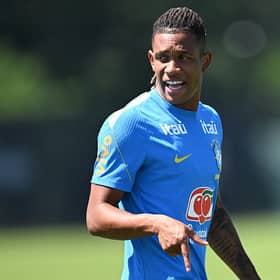 Brazil's midfielder #18 Danilo Santos takes part in a training session at the Columbia Park Training Facility in Morristown, New Jersey on July 3, 2026, ahead of the 2026 World Cup tournament round of 16 football match between Brazil and Norway.  (Photo by MAURO PIMENTEL / AFP via Getty Images)