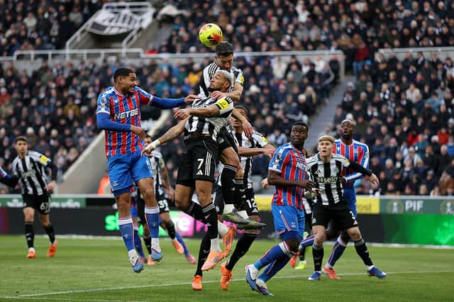 Fabian Schaer jumps to head the ball clear during the Premier League match between Newcastle United and Crystal Palace (Photo by Stu Forster/Getty Images)