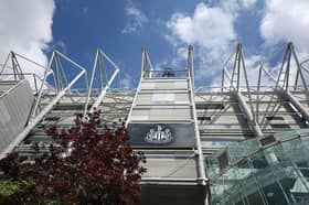 A general view of the club badge on the exterior of the West Stand prior to the Premier League match between Newcastle United and Brighton & Hove Albion at St James' Park on May 02, 2026 in Newcastle upon Tyne, England. (Photo by Stu Forster/Getty Images)
