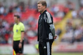 Newcastle United manager Eddie Howe looks on during the pre-season friendly match between Gateshead and Newcastle United at Gateshead International Stadium on July 25, 2026 in Gateshead, England. (Photo by Ed Sykes/Getty Images)