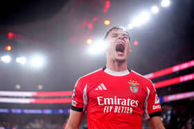 Amar Dedic of Benfica celebrates victory after the UEFA Champions League 2025/26 League Phase MD8 match between SL Benfica and Real Madrid C.F. at Estadio do SL Benfica on January 28, 2026 in Lisbon, Portugal. (Photo by Jose Manuel Alvarez Rey/Getty Images)