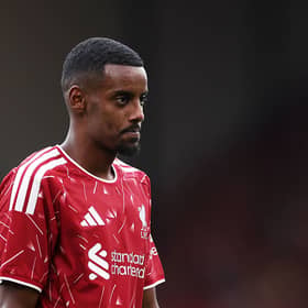 Alexander Isak of Liverpool looks on during the pre-season friendly match between Liverpool FC and Como Calcio at Anfield on August 16, 2026 in Liverpool, England. (Photo by Lewis Storey/Getty Images)