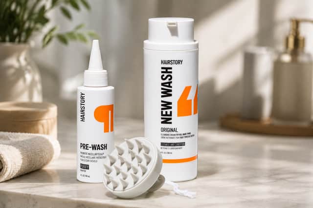 Hairstory’s New Wash Original and Pre-Wash team up with a scalp brush for a different take on the traditional shampoo-and-conditioner routine.