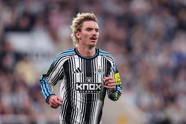 Nick Woltemade of Newcastle United looks on during the Carabao Cup Second Round match between Newcastle United and West Bromwich Albion at St James' Park on August 26, 2026 in Newcastle upon Tyne, England. (Photo by George Wood/Getty Images)