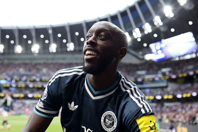 Yoane Wissa of Newcastle United celebrates scoring his team’s second goal during the Premier League 2026/27 match between Tottenham Hotspur and Newcastle United at Tottenham Hotspur Stadium on August 29, 2026 in London, England. (Photo by Richard Heathcote/Getty Images)