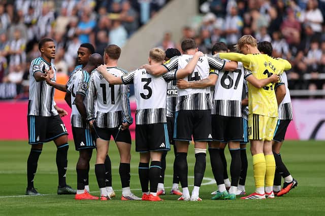 Players of Newcastle United form a huddle before the Premier League 2026/27 match between Newcastle United and AFC Bournemouth at St James' Park on September 05, 2026 in Newcastle upon Tyne, England. (Photo by Stu Forster/Getty Images)