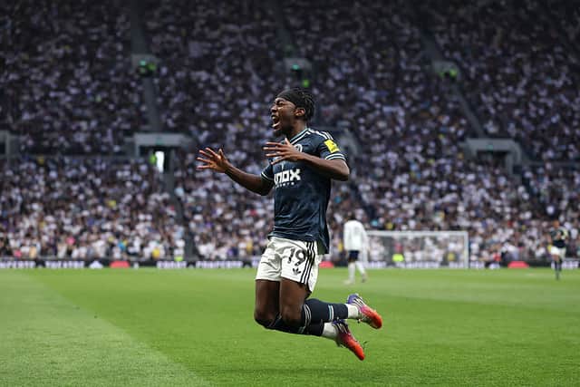 Anthony Elanga of Newcastle celebrates scoring the first goal during the Premier League 2026/27 match between Tottenham Hotspur and Newcastle United at Tottenham Hotspur Stadium on August 29, 2026 in London, England. (Photo by Richard Heathcote/Getty Images)