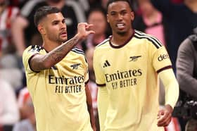 Bruno Guimaraes of Arsenal celebrates his goal towards the Sunderland fans during the Premier League 2026/27 match between Sunderland and Arsenal FC at Stadium of Light on September 12, 2026 in Sunderland, England. (Photo by Stu Forster/Getty Images)