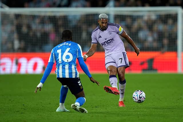 Newcastle United's Brazilian midfielder #07 Joelinton passes the ball during the English Premier League football match between Coventry City and Newcastle United at the Coventry Building Society Arena in Coventry, central England on October 12, 2026. (Photo by Ben Stansall / AFP via Getty Images)